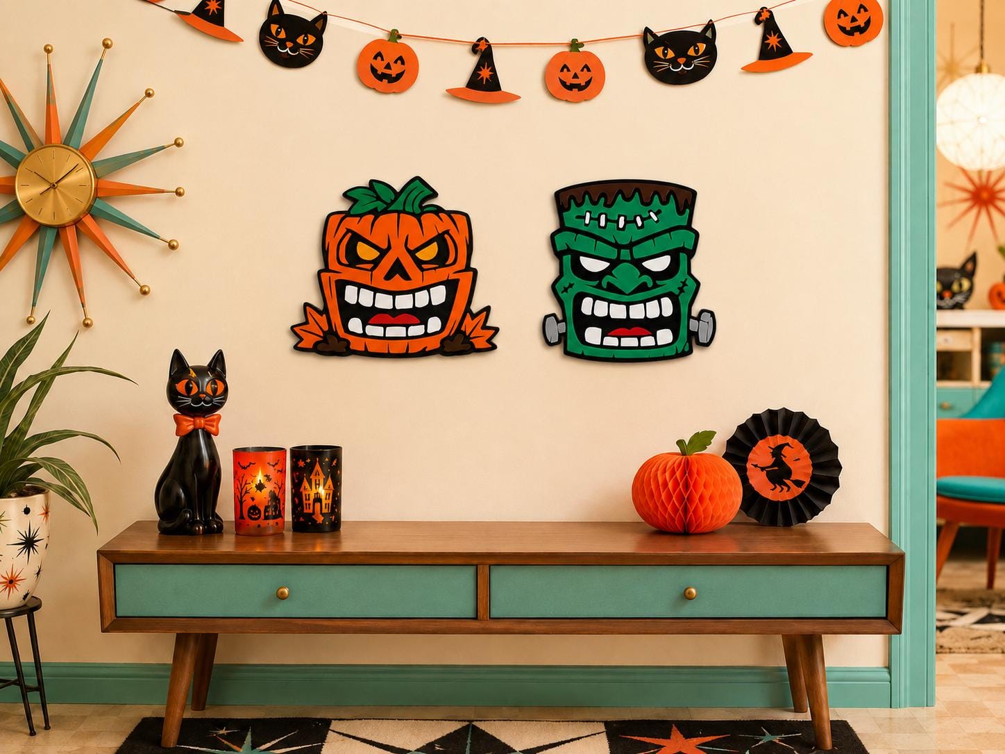Grin & Gourd Halloween Wall Art, Spooky Pumpkin Acrylic Decor, Retro Jack O Lantern, Vintage Halloween Decoration