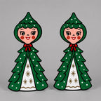 Tree Twins – Retro Christmas Tree Girl Wall Art – Mid Century Holiday Decor – Vintage Inspired Acrylic Christmas Wall Hanging