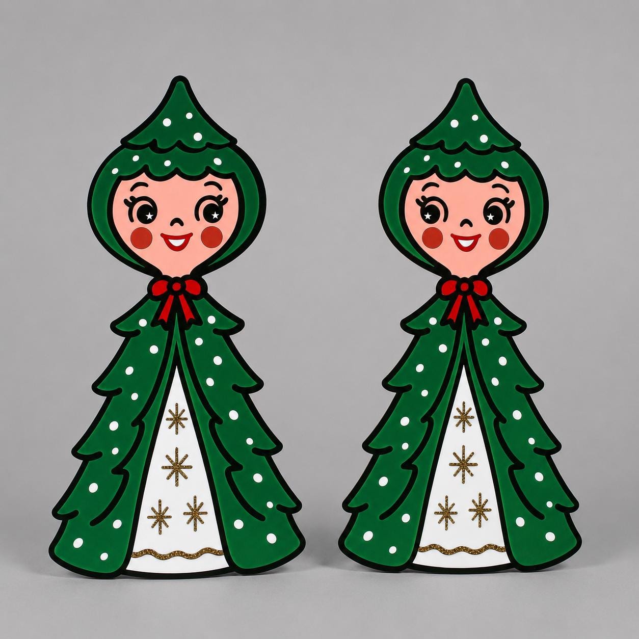 Tree Twins – Retro Christmas Tree Girl Wall Art – Mid Century Holiday Decor – Vintage Inspired Acrylic Christmas Wall Hanging