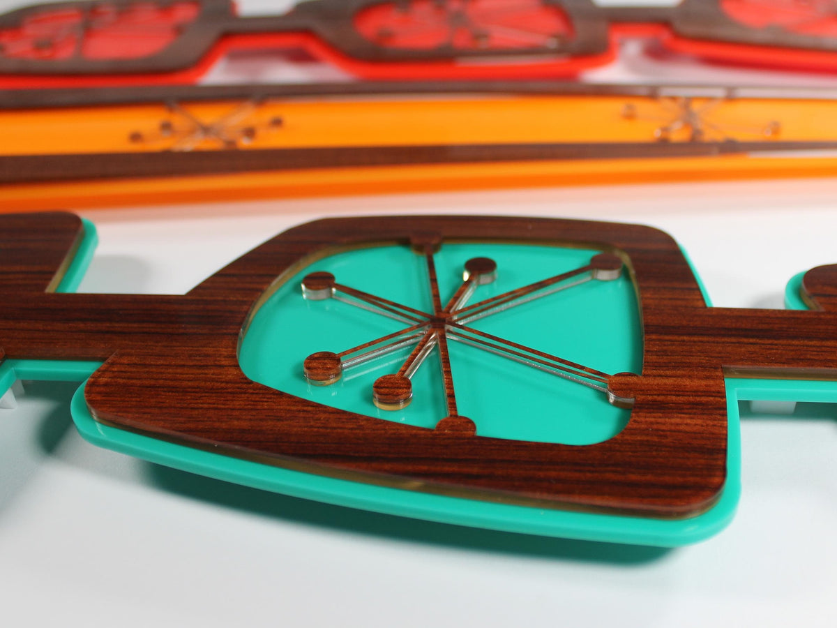 Wooded Starblocks 3 Piece Wall Art Set, Mid Century Modern Acrylic Decor, Retro Atomic Wall Sculpture, Wood Look MCM Art