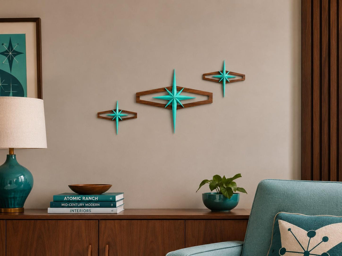 AtomCat StarSigns | 3-Piece Mid-Century Modern Wall Art Set Or Single Pieces (Customizable Colors)