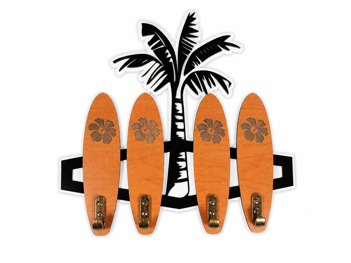Hawaiian Surfboard Coat Rack, Mid Century Modern Wall Hooks, Tropical Entryway Organizer, Retro Surf Decor, Acrylic Coat Hanger
