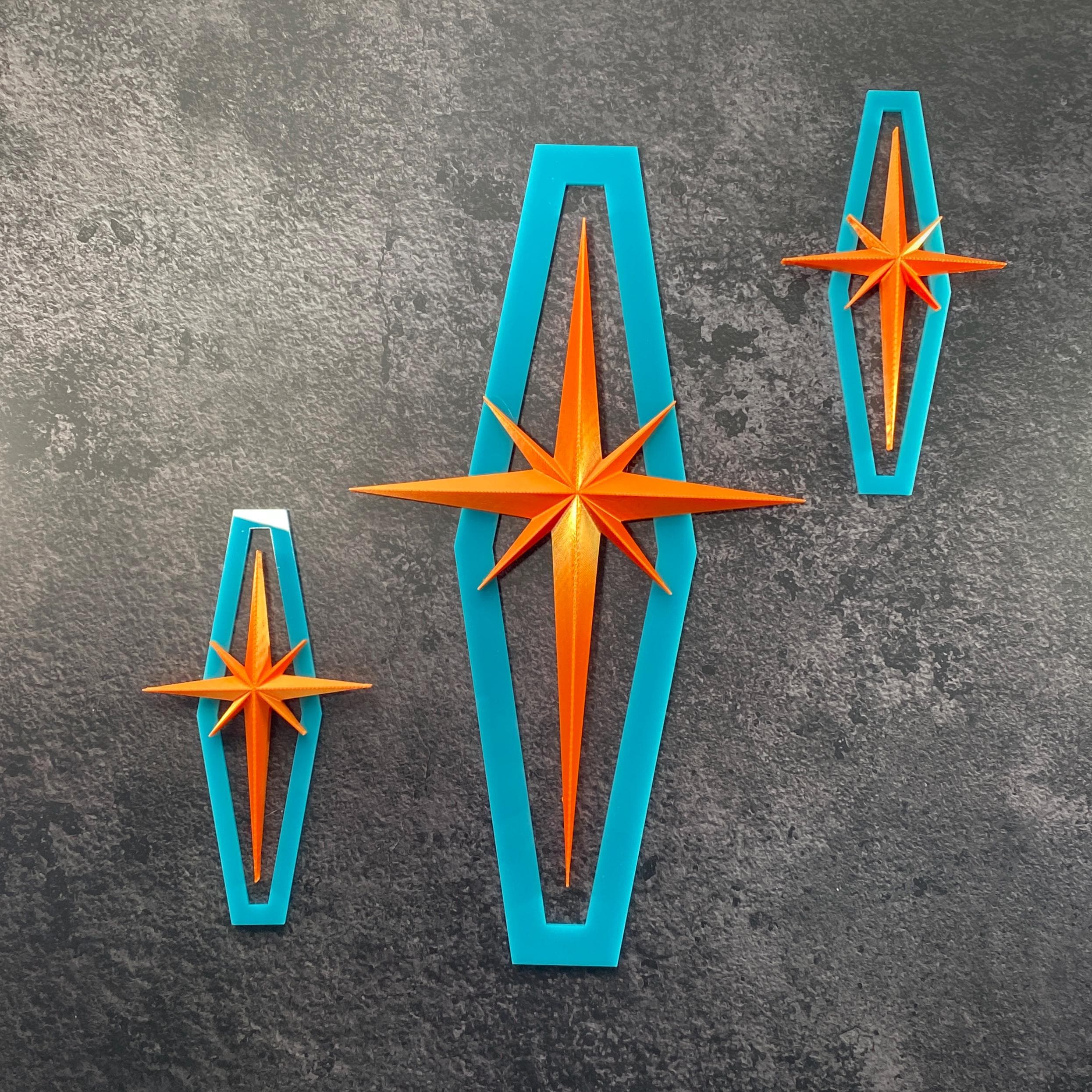Atomic Shields – Mid Century Modern Starburst Wall Art – Retro Atomic Decor – Acrylic & PLA Wall Art – Set of 3 or Individual