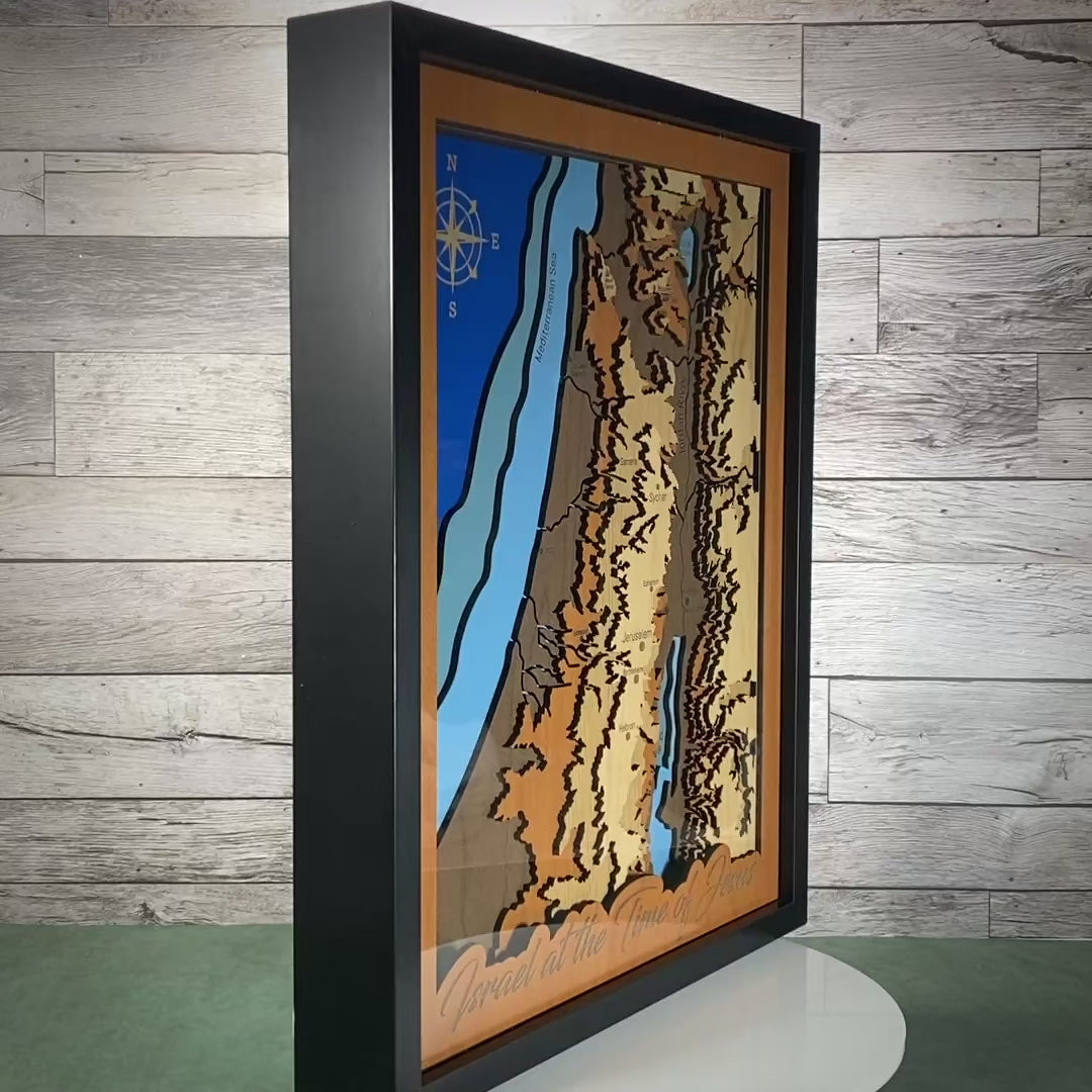 3D Holy Land Art, Israel at the Time of Jesus Layered Wood Map, Christian Office Decor & Biblical Wall Art
