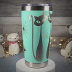Mid Century Modern Cat Tumbler – Atomic Teal, Sexton Style 20oz Travel Mug