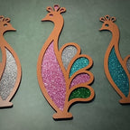 Glitter Critters Peacock Trio | Mid Century Modern Peacock Wall Art | Retro Glitter Bird Decor | 3 Piece MCM Wall Set