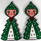 Tree Twins – Retro Christmas Tree Girl Wall Art – Mid Century Holiday Decor – Vintage Inspired Acrylic Christmas Wall Hanging