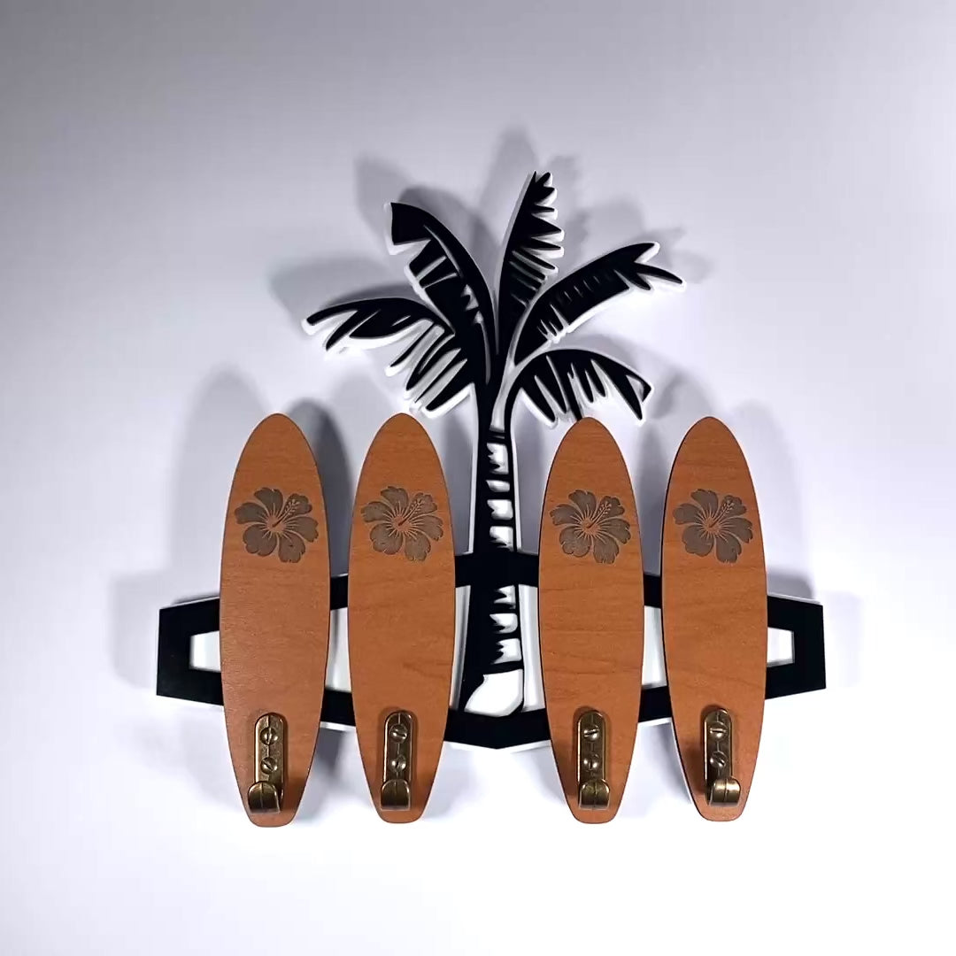 Hawaiian Surfboard Coat Rack, Mid Century Modern Wall Hooks, Tropical Entryway Organizer, Retro Surf Decor, Acrylic Coat Hanger