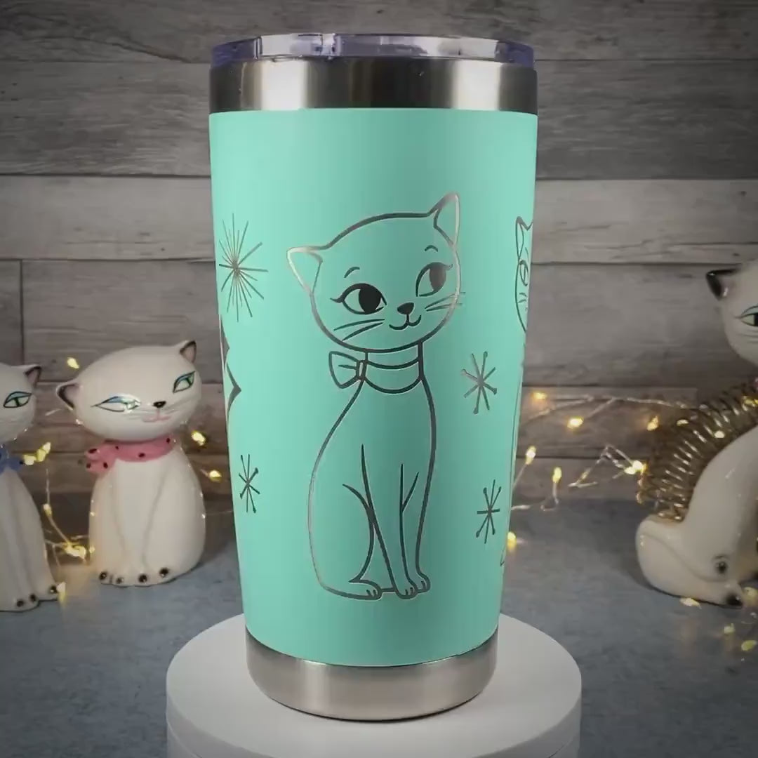 Mid-Century Cozy Kittens 20oz Stainless Steel Tumbler
